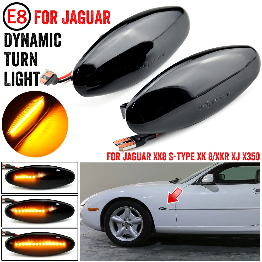 2pc Dynamic Led Turn Signals Side marker light Lamp For JAGUAR XK8/XKR 1997-2006 S-Type 1999-2007 XJ X350 2003-2006