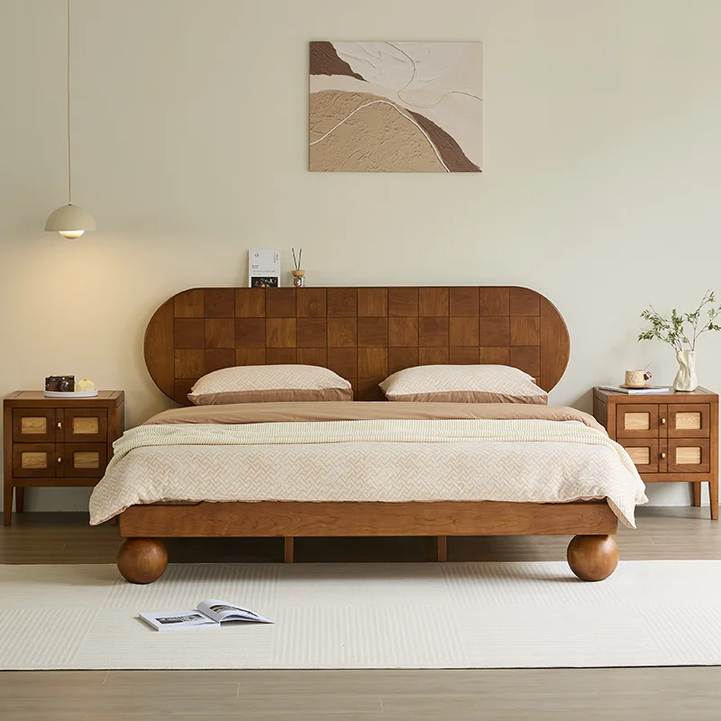 Elegant Waterproof Bed Decoration Headboard Brown Japanese Modern Full Size Frame Bed Lounges Wooden Cama Box Casal Furniture