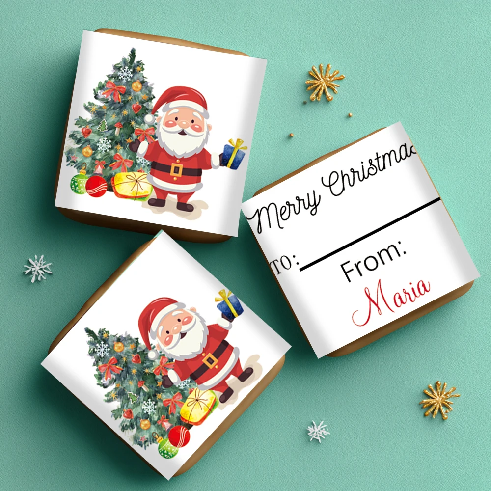Maßgeschneiderte Frohe Weihnachten Party Dekoration Niedliche Weihnachtsbaum Geschenkaufkleber, Urlaubsschokolade und Geschenkverpackungsaufkleber