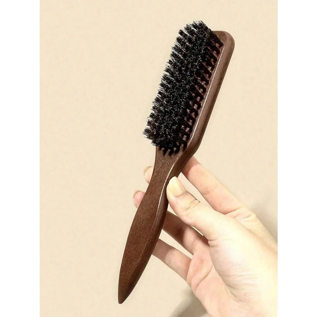 Cepillo de pelo de cerdas de jabalí de madera maciza, cepillo de peinado de cerdas naturales finas y densas, peine de madera lisa para el cuidado del cabello, control de bordes de cabello de bebé y peinado de barba