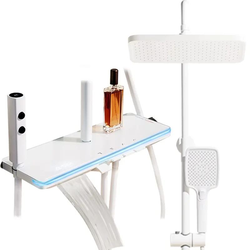 

Brass Waterfall Shower Set Digital Display Atmosphere Light Bathroom Piano Thermostatic Faucet Mixer Rain Spray Pattern Ceramic