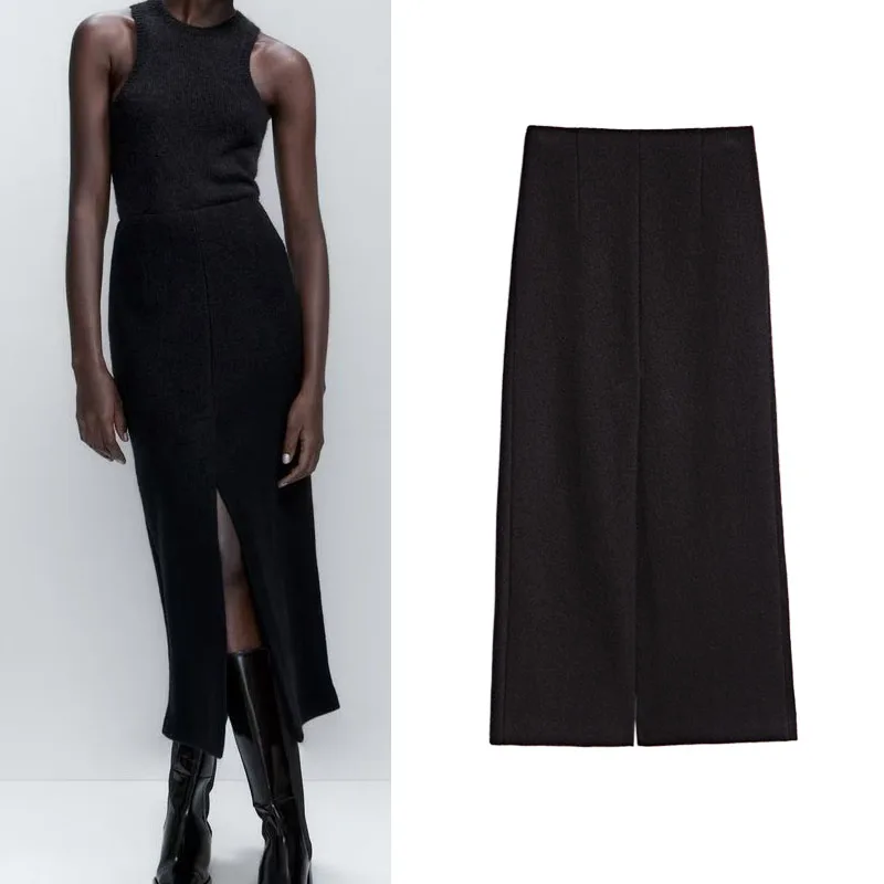 

Юбка-миди Bla A-Line Slim Fit Design Высокая талия Сплит-узор Офисная одежда Чистый цвет Длинная юбка Полиэфирное волокно 25-29 лет...