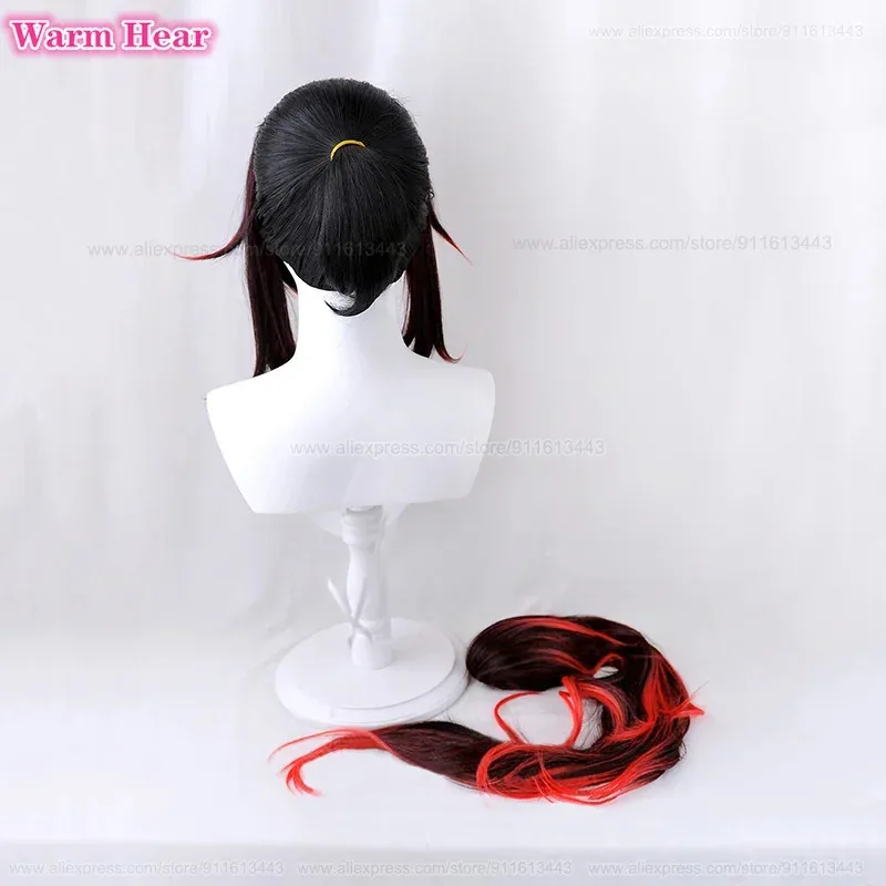 80 سنتيمتر طويلة Tsugikuni Yoriichi الاصطناعية أنيمي أسود أحمر شعر مستعار تأثيري أنيمي شعر مستعار مقاومة للحرارة الشعر هالوين شعر مستعار للحفلات + غطاء شعر مستعار