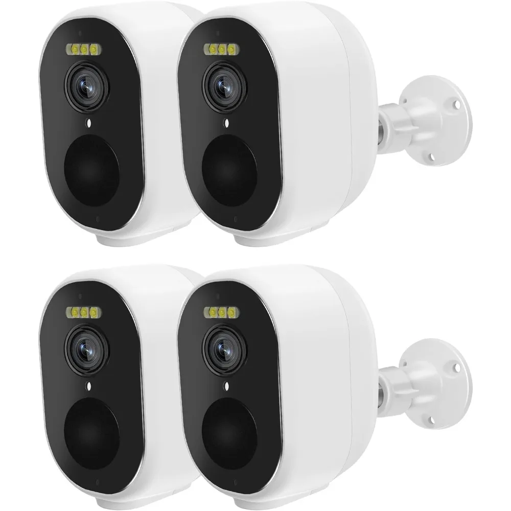 câmeras de segurança sem fio, estilo bala externa, pacote com 4, branco