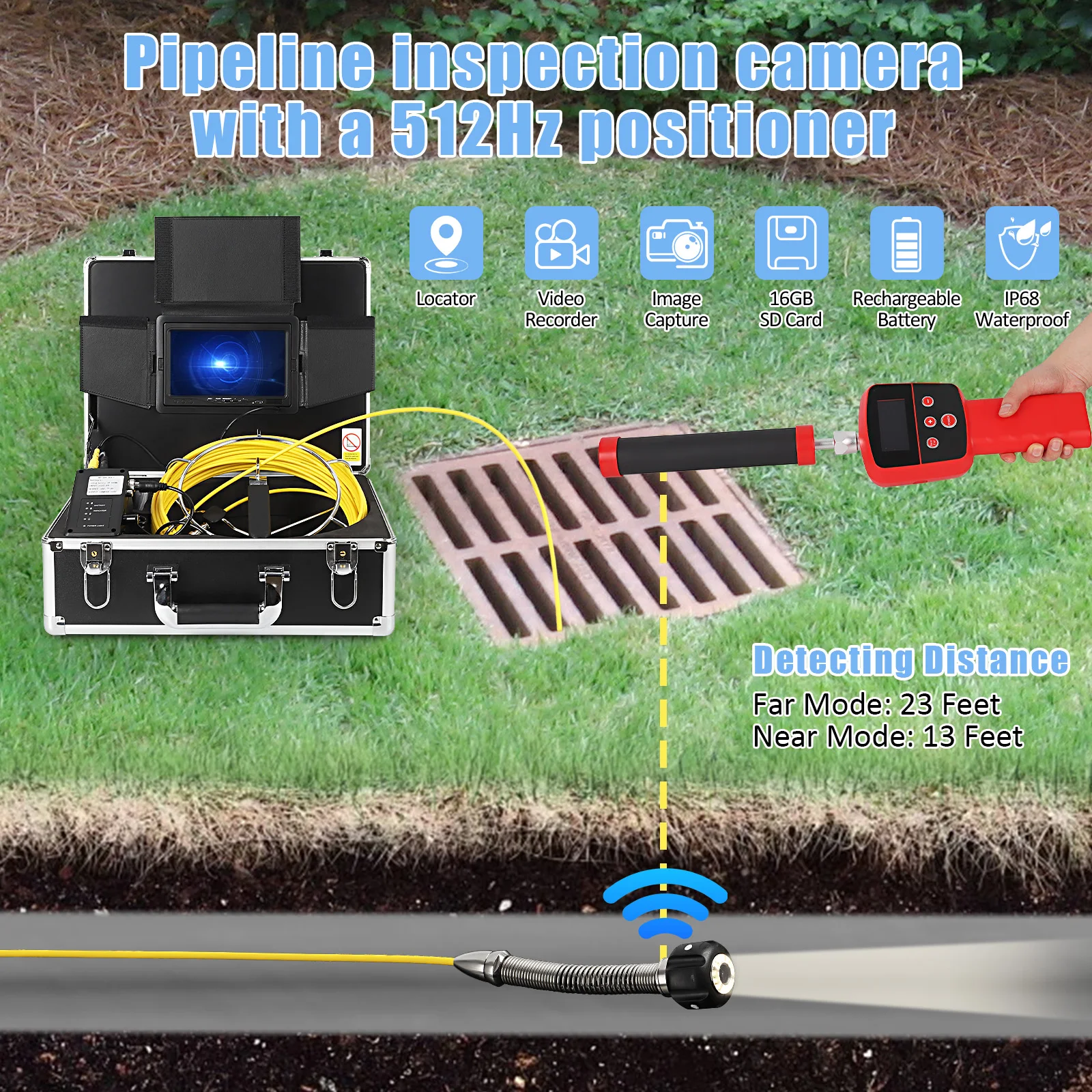 Sewer Camera 165FT, Drain Pipe Cameras With Meter Counter, 1080P HD Pipe Camera With 12 Adjustable Lights For Pipe Inspection