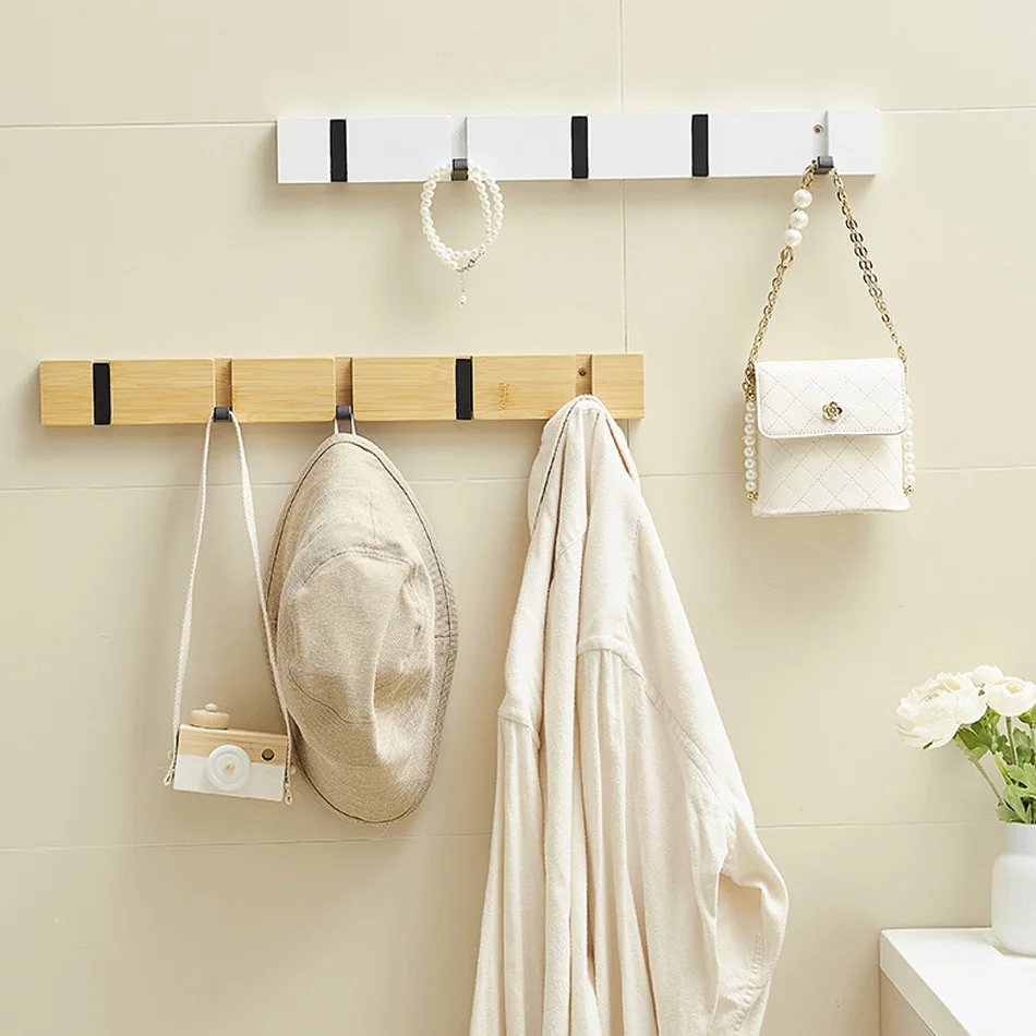 Wooden Invisible Bathroom Hook Creative Aluminum White Black Wall Mounted Door Key Storage Hanger Coat Towel Holder 3 4 5 Hooks