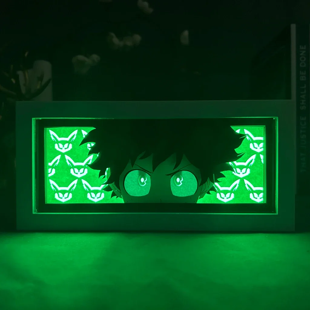 Green Hope Hero Led Anime Light Box For Bedroom Decoration Paper Cut Deku Shadow Box Birthday Gift Bedside Night Lamp Xmas Light