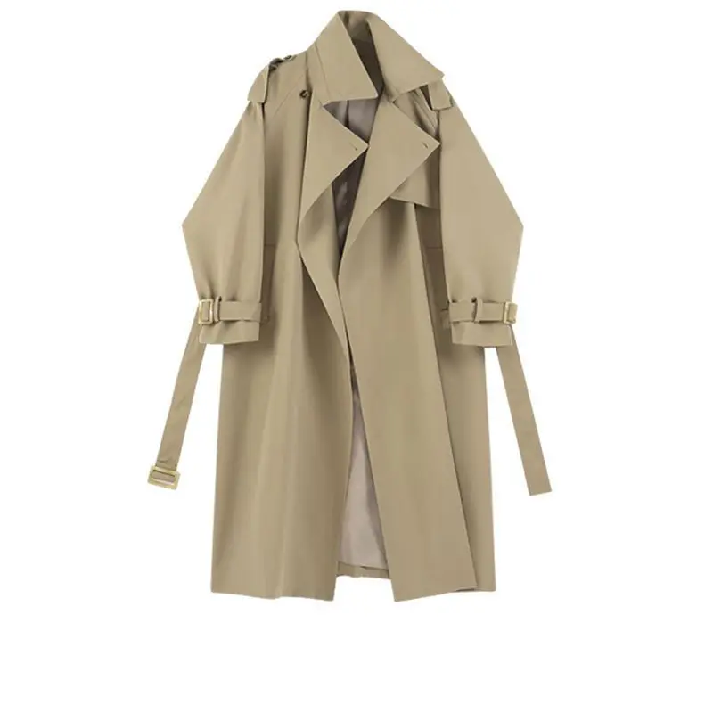 

Women Apricot Big Size Long Elegant Trench New Stand Collar Long Sleeve Windbreaker Fashion Spring Autumn 2025