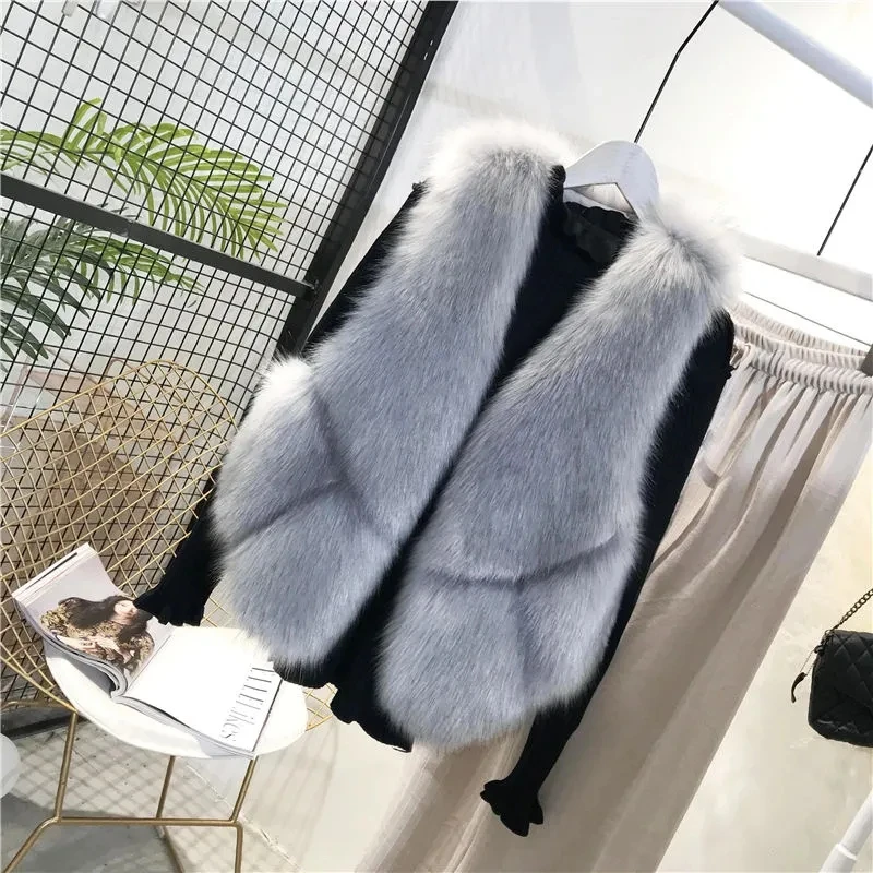 New 2023 Winter Casual Sleeveless Women\'s Faux Fur Vest Coat Fashion Temperament Versatile Faux Fur Female Tank Top Jacket