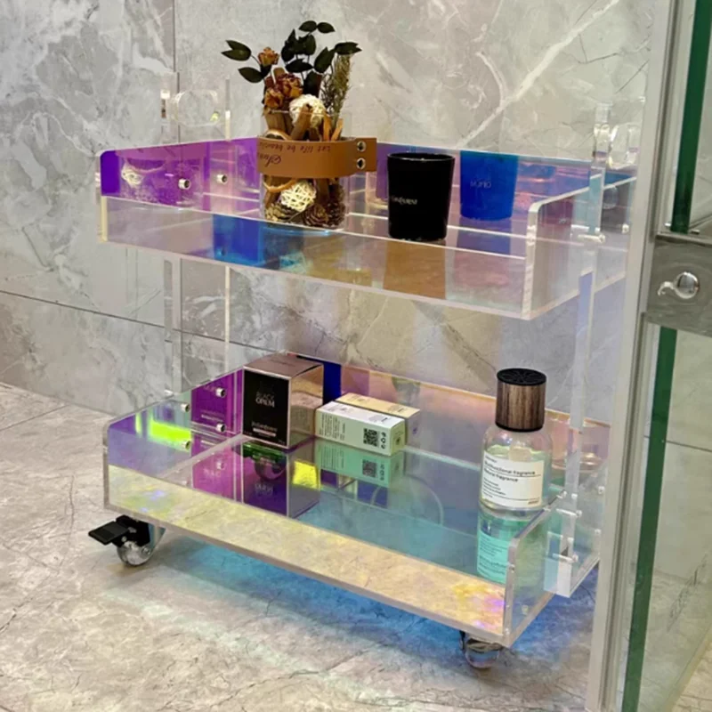 التصميم الجمالي طاولة جانبية الحد الأدنى عجلات بلاستيكية الطابق طاولة القهوة المدخل الاكريليك ميسا دي سنترو دي سالا أثاث المنزل