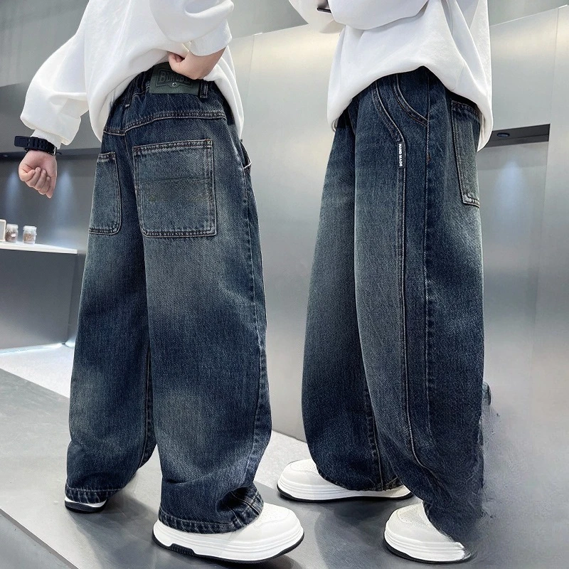 

2026 New Boys' All-in-One Fleece Pants, Winter Thick Jeans for Big Kids, Children's Cold Weather Trousers & Autumn Style