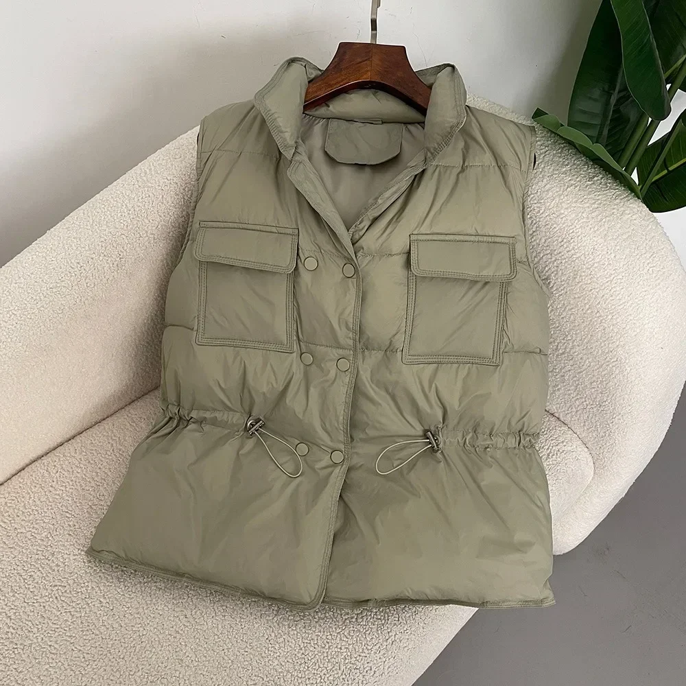 2024 New Light Women Short Vest Warm Waistcoat Female White Duck Down Jacket Coat Sleeveless Fashionable Outerwear Streetwear