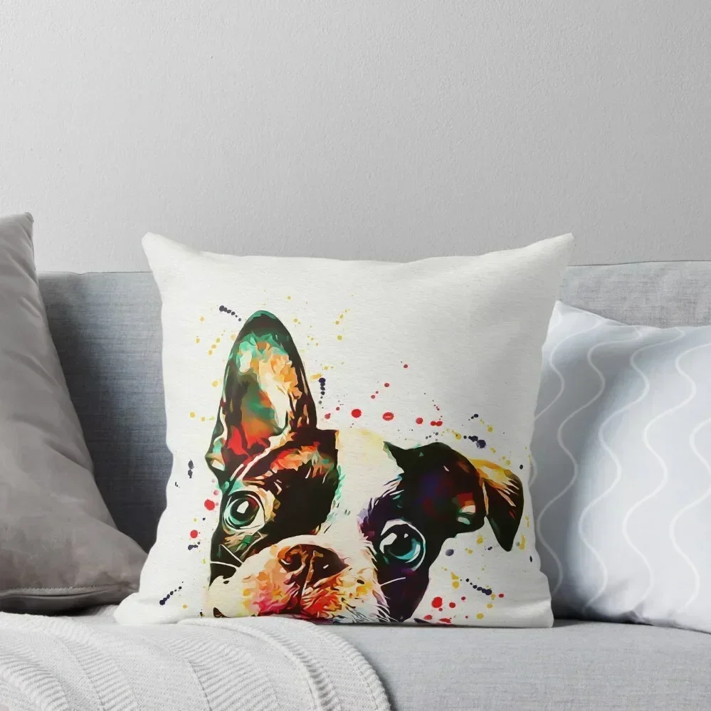 

Boston Terrier Watercolor Throw Pillow Decorative pillow case Elastic Cover For Sofa Plaid Sofa christmas cushions covers pillow