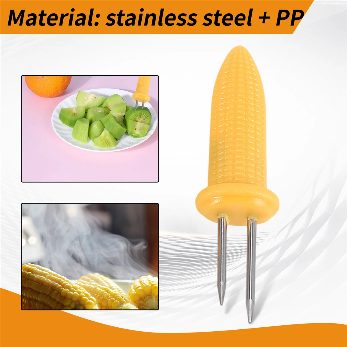 Nuevo 6 piezas de estante para maíz, estante para maíz en espiga, estante para maíz de acero inoxidable, brochetas con mango de silicona