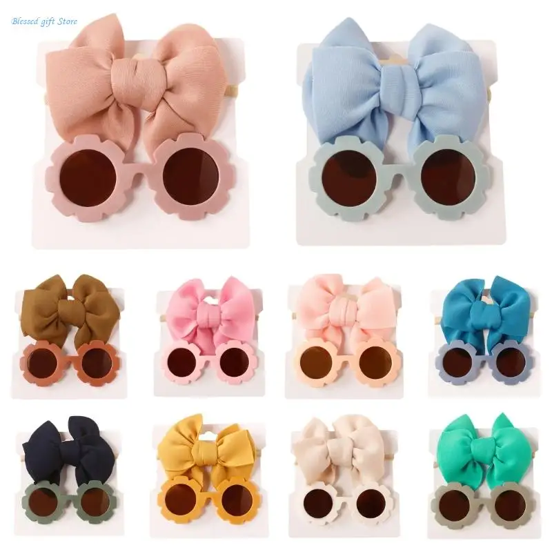 

Bows Hair Band & Round Sunglasses Set Baby Girls Headband Sunglasses for Newborn Infant Children Photography Props