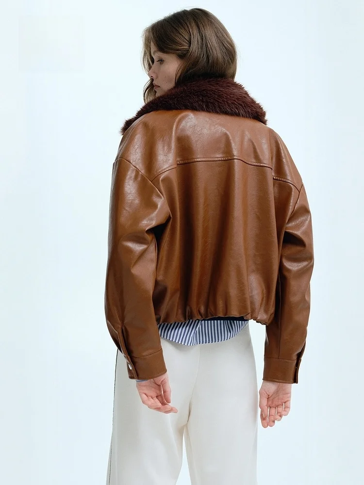 H&M Cappotto invernale da donna in pelliccia sintetica Jaet Cappotto casual in pelle Sle Lunghezza regolare Materiale PU Faion da donna