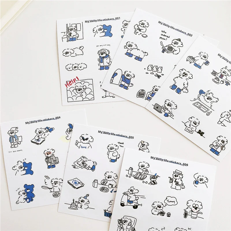 Furry Puppy Cute Stickers Cartoon Brief Strokes Kawaii Scrapbooking Laptop Mobile Phone Stationery Diy Decorative Sticker PVC