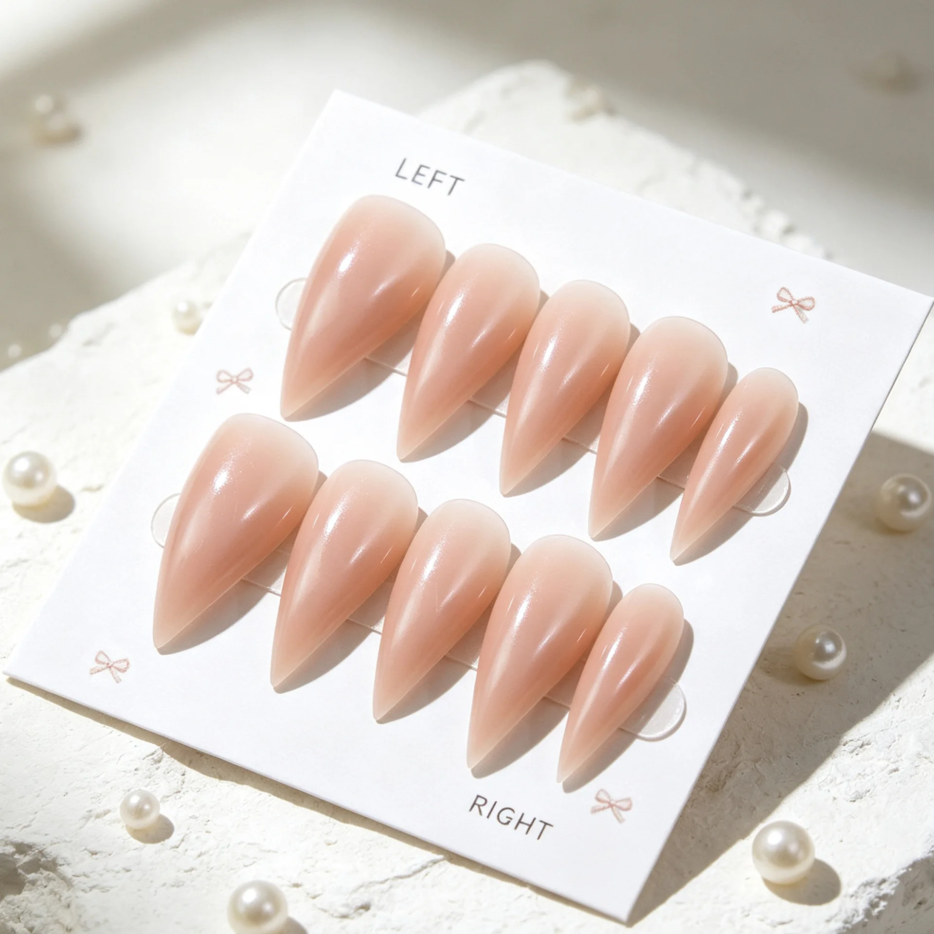 30pcs Nude Gradient French Press On Nails Natural Glossy Reusable Fake Nail Long Point Full Coverage Nail Tips for Women&Girl 2