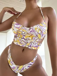 2024 Allover Print Ruched Bikini Women Swimsuit Sexy Underwire Swimwear Female Bathers Bathing Swimming Suit Summer Beachwear