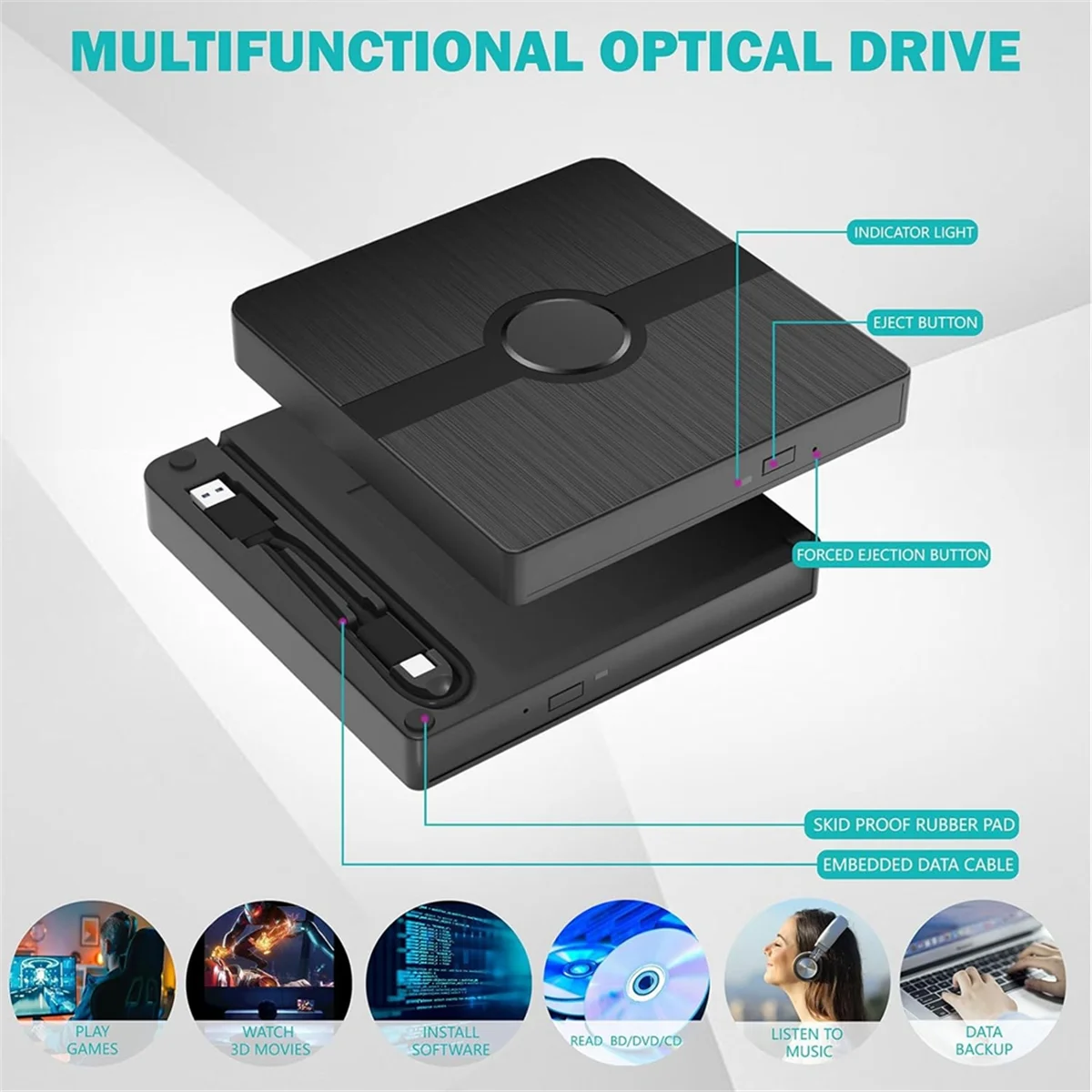 External Blu Ray Drive,CD/DVD Burner Player with Read/Write Capability Portable Blu-Ray Player for PC Laptop