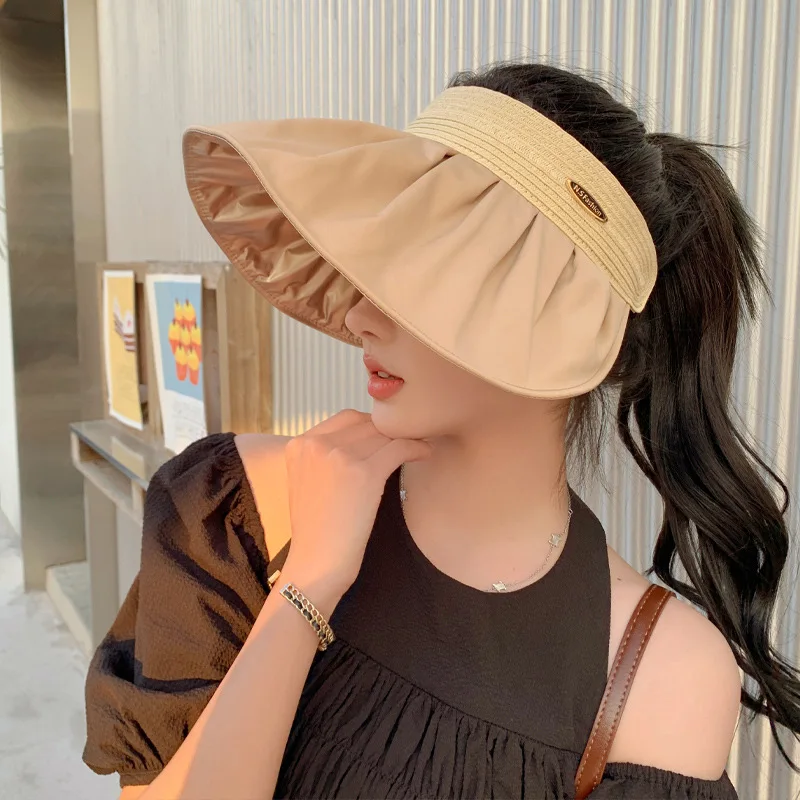 2023 Korean Female Japanese-Style and Internet-Famous Metal Label Hairpin Protection Visor Outdoor Sun Hat New