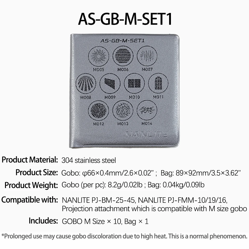 Nanlite AS-GB-M-SET M Size GOBO Pattern Piece for Nanlite PJ-BM-25-45 PJ-FMM-10/19/16 M Size GOBO Projection Attachment