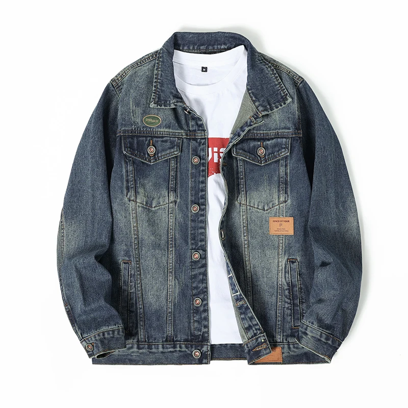 

Korean Fashion Stylish Retro High-End Cotton Outerwear Men Single Breasted Casual Jacket Spring Autumn Embroidered Jeans Coat