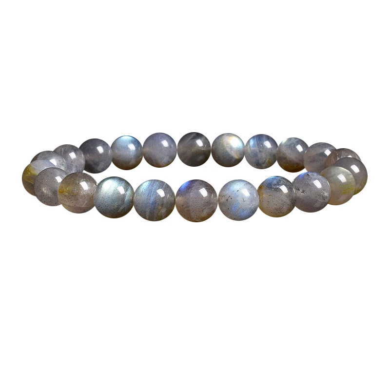 Bracelets en Labradorite grise naturelle Flash Smooth Spectrolite Moonstone Bracelet de perles élastiques rondes Bijoux en pierre naturelle véritable