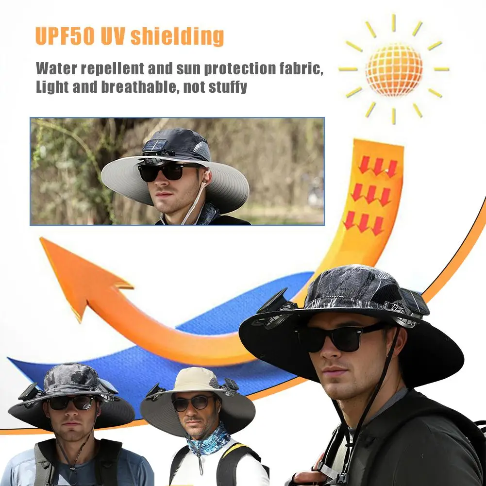 2024 New Fashion Wide-brimmed Solar Fan Outdoor Fishing Hat Hiking Large Cap Reathable Sun Wide Brim Hats Fishing UV Anti B K2W8