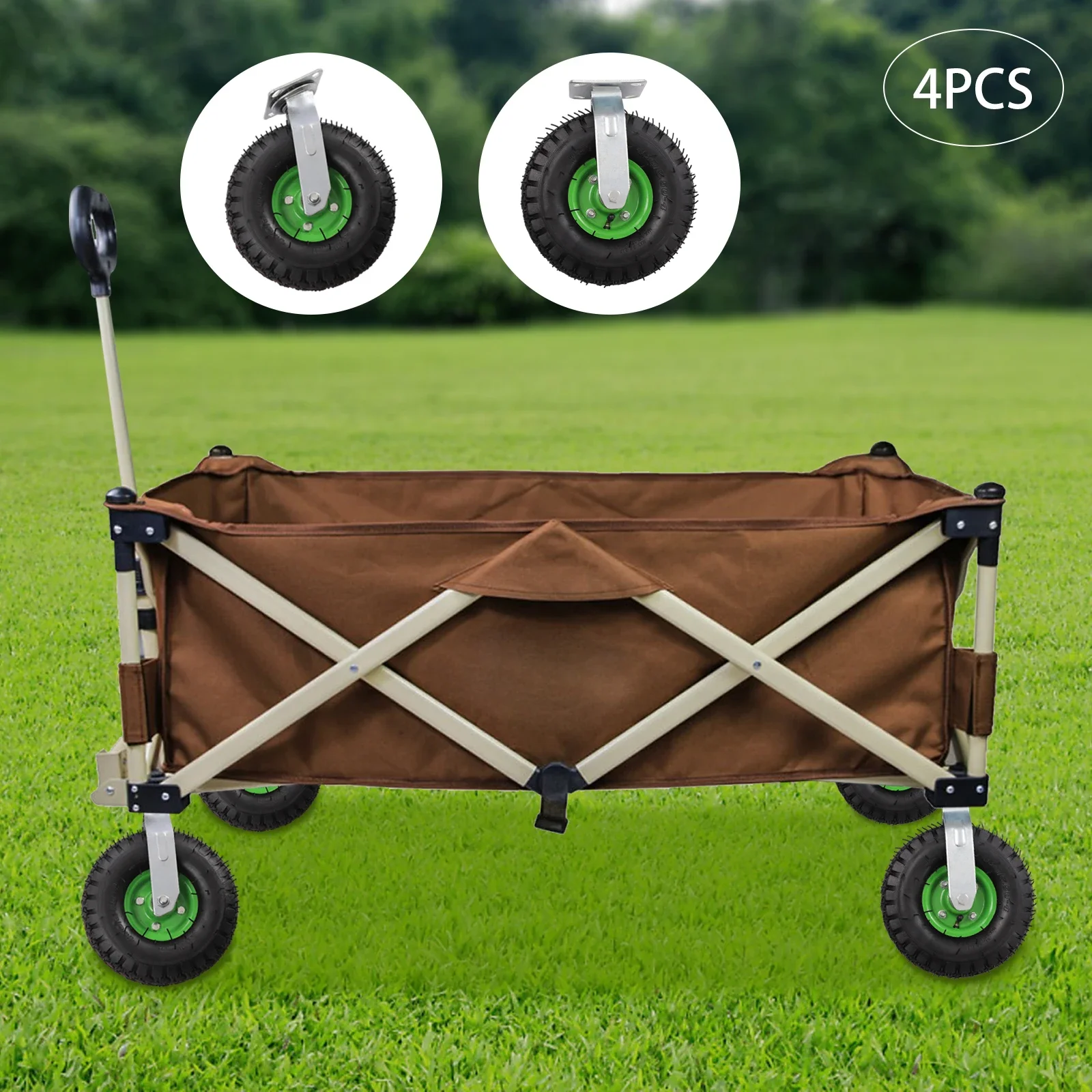 10-Inch Swivel Pneumatic Casters Set of 4, Heavy Duty Air Tires Rubber Wheel Includes 2 Rigid Fixed & 2 Swivel Caster 125kg