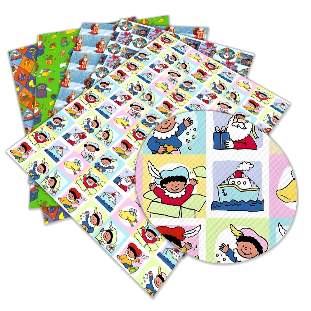 หนังเทียมลายคริสต์มาสเนเธอร์แลนด์ ขนาด 30x22 ซม. ลายซินเทอร์คลาส สำหรับทำโบว์ติดผมและกระเป๋าใบเล็ก