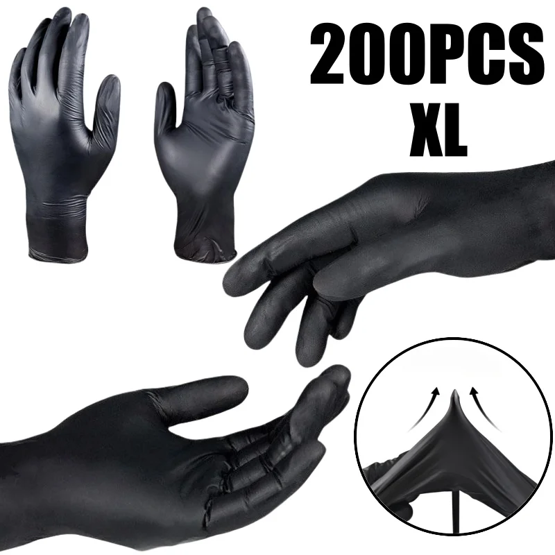 

200 шт., одноразовые черные нитриловые перчатки