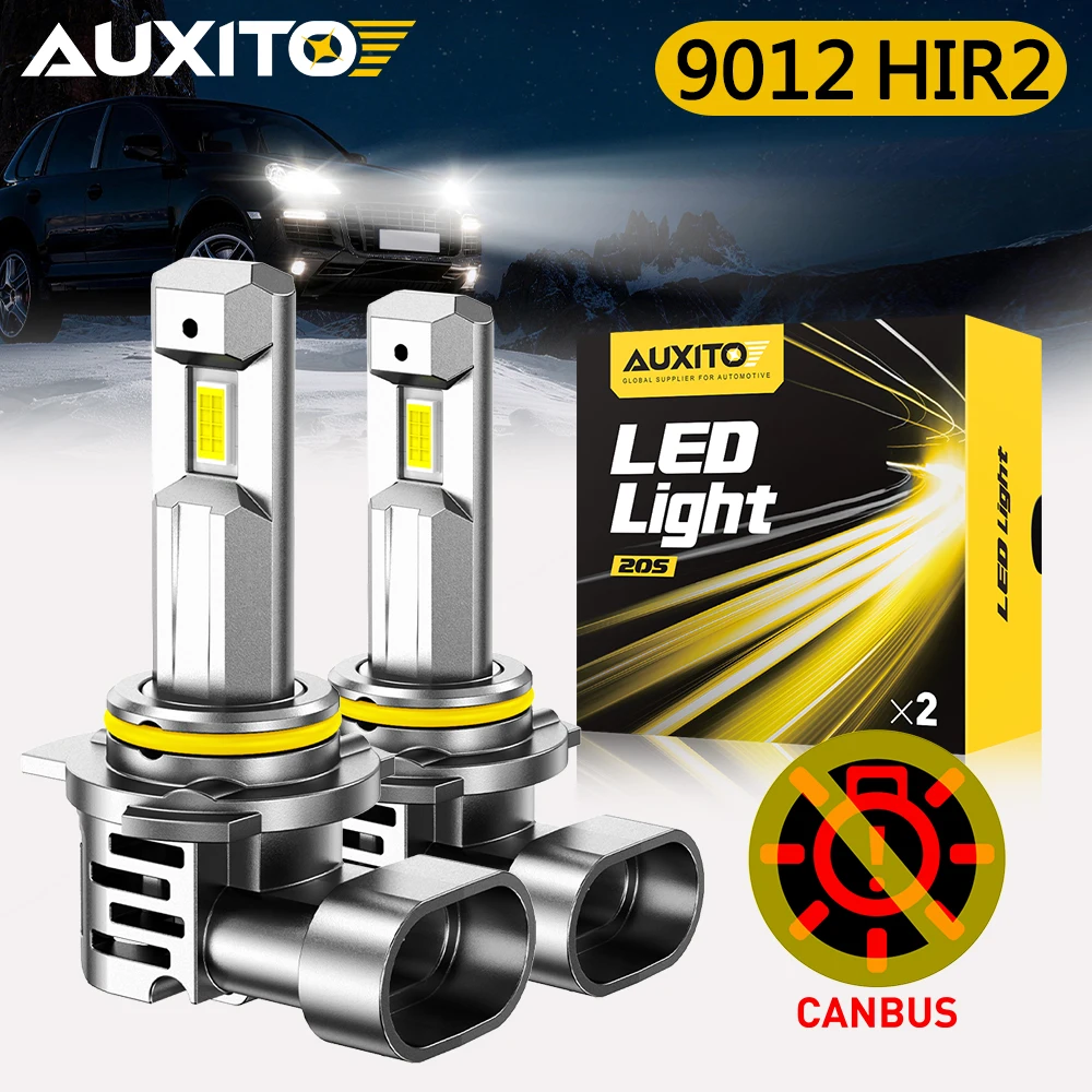 

2 шт. светодиодные лампы AUXITO 9012 HIR2 для фар, Canbus, без ошибок, белые, турбо-лампы для Toyota CHR, Hyundai, ближний и дальний свет, мощные, 12В