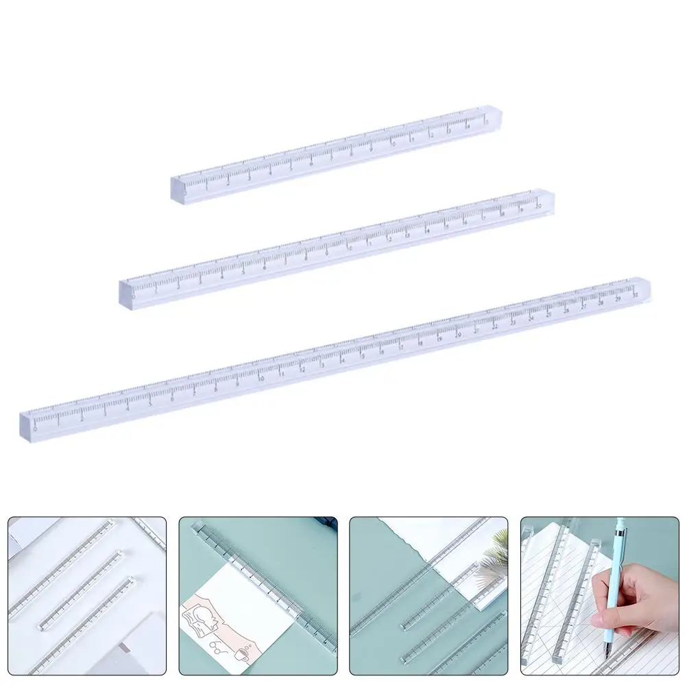 Transparent Ruler Set 3 Pieces Acrylic Straight Ruler Measuring Tool for Drawing Professional Drafting Student