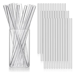 50-Pack Reusable Glass Straws Clear Glass Eco-friendly Drinking Straw for Smoothies Milkshakes Tea Juice Dishwasher Safe Barware