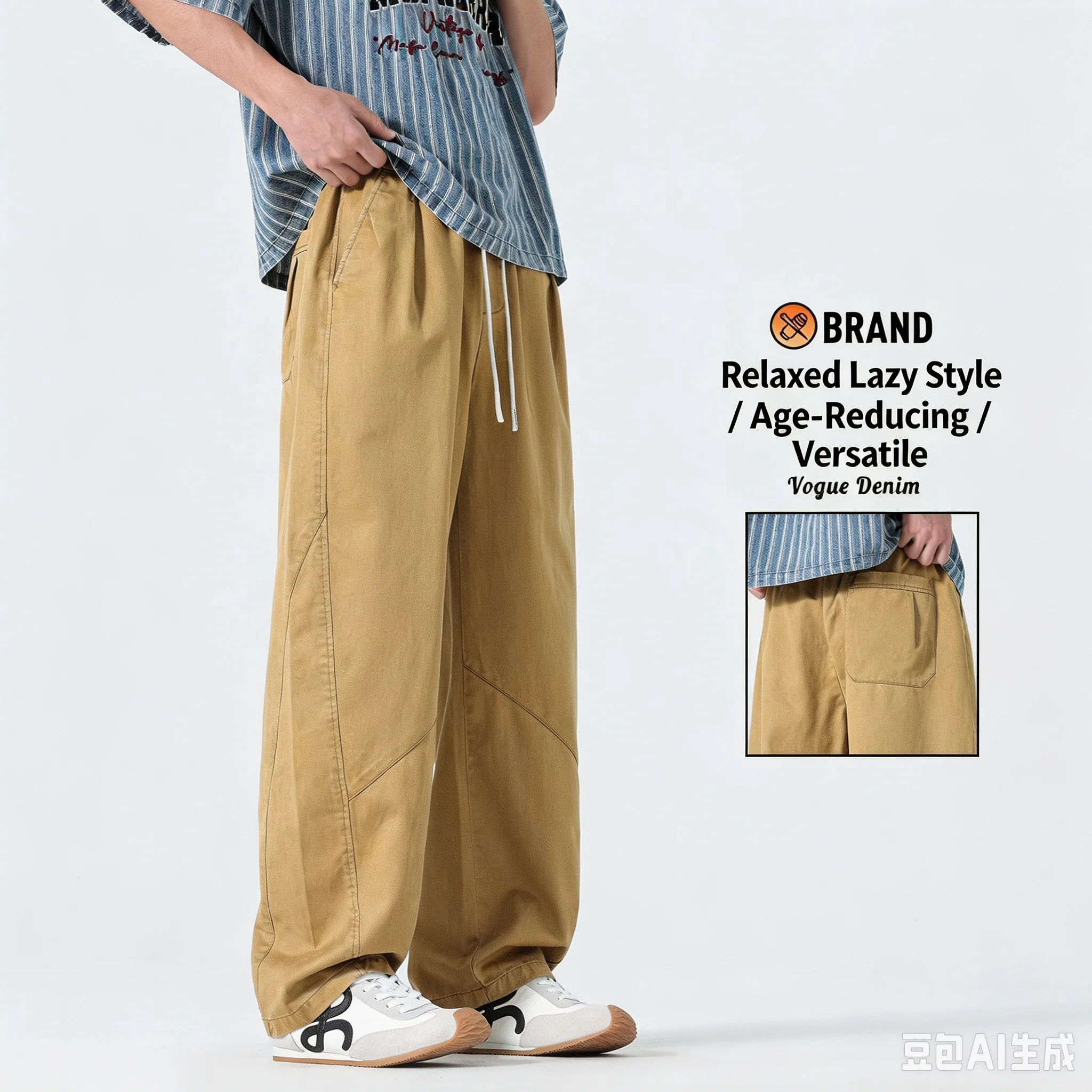 Cooling Washed Loose Men's Casual Pants Summer High Street American Style Vintage Floor-Length Trousers Breathable Comfortable