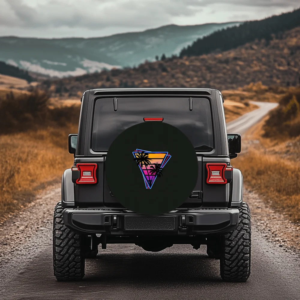 WOYUO Vintage Vaporwave Neon Palm Tree Tire Cover With Retro - Fit For Jeeps, Trucks, RVs, Campers Suitable For 38.1cm/43.18cm T