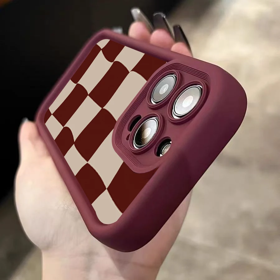Wine Red Deform Grid Pattern Phone Case for iPhone 17 Air 16 15 14 13 12 11 Pro Max X XS XR 7 8 Plus 16e Shockproof Soft Cover - view 3