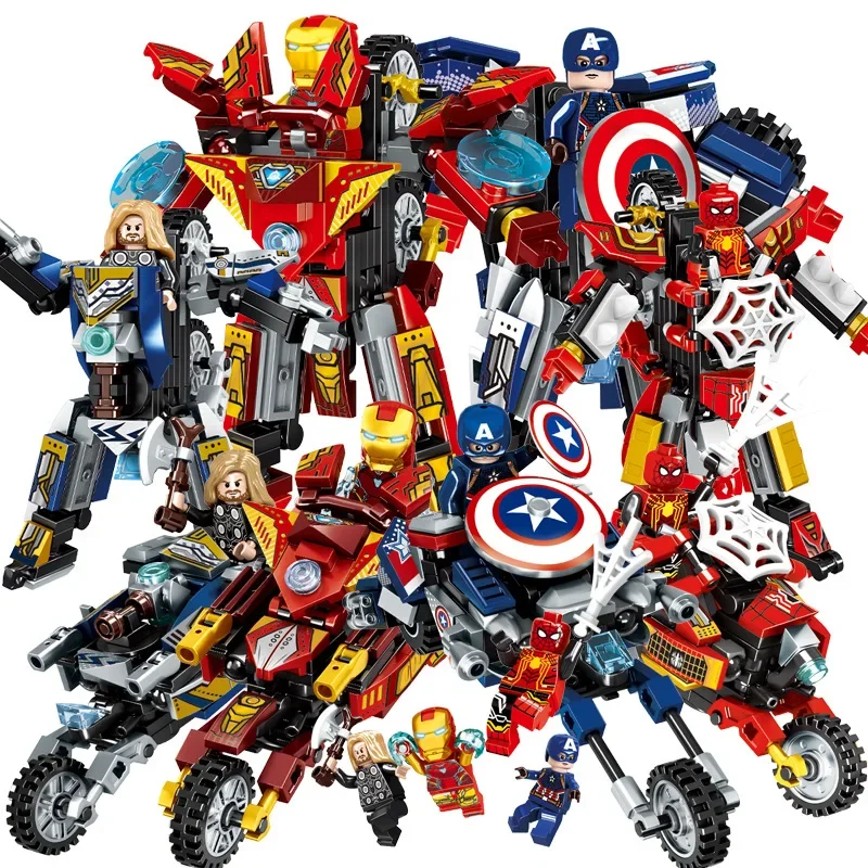 Disney-Spider Man Building Blocks Set para Crianças, Transformando Mecha, Motocicleta, Filme, Vingadores, Model Bricks Kit, Brinquedos Presente, 2