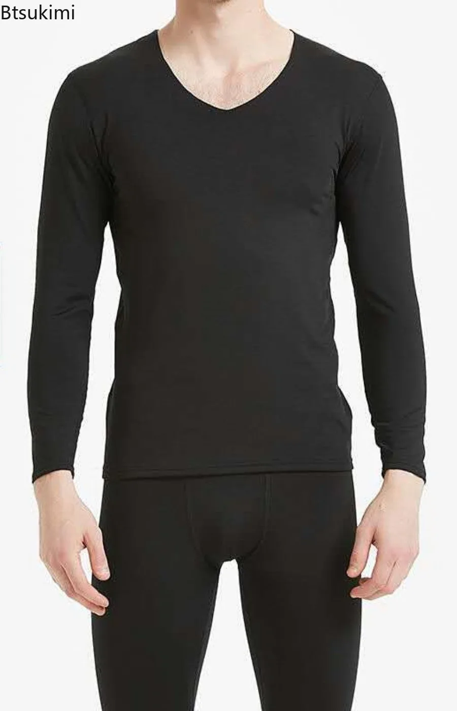 2026 الرجال الخامس الرقبة ملابس اخلية حرارية مجموعات Traceless الصوف سليم صالح مريحة طويلة جونز مجموعات الشتاء ملابس حرارية فائقة النعومة #3