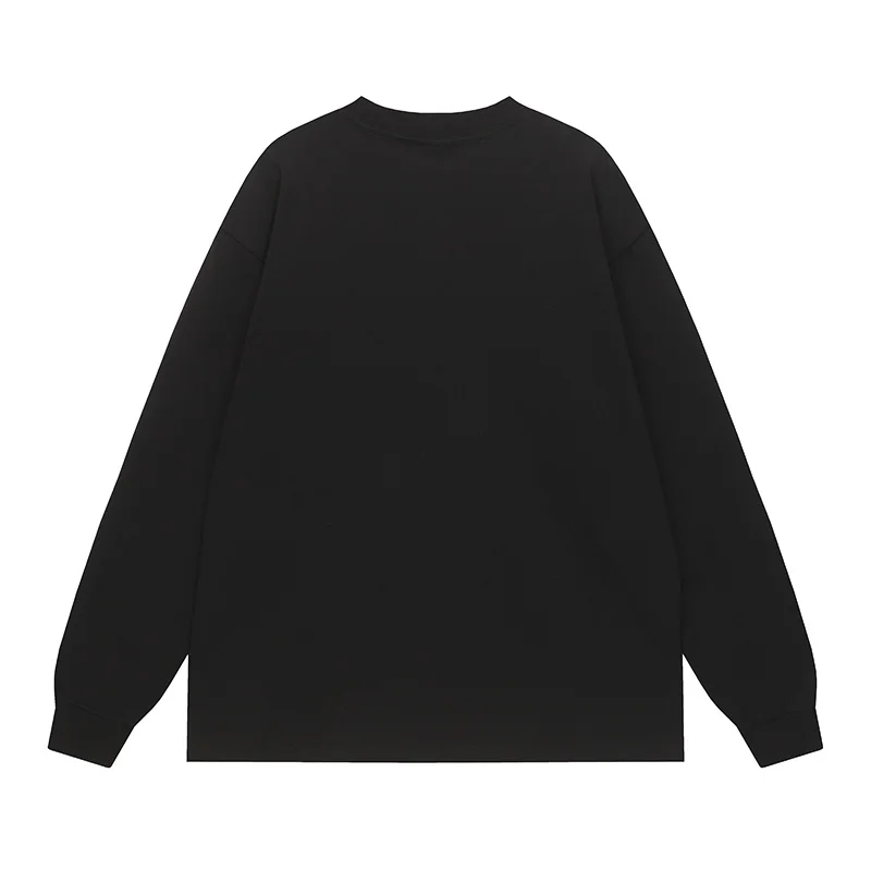 الأزرق الكرتون الملاك طباعة سانت طويلة الأكمام تي شيرت الرجال النساء للجنسين القطن المتضخم المحملة القمم قاعدة سوداء تي شيرت مع العلامات