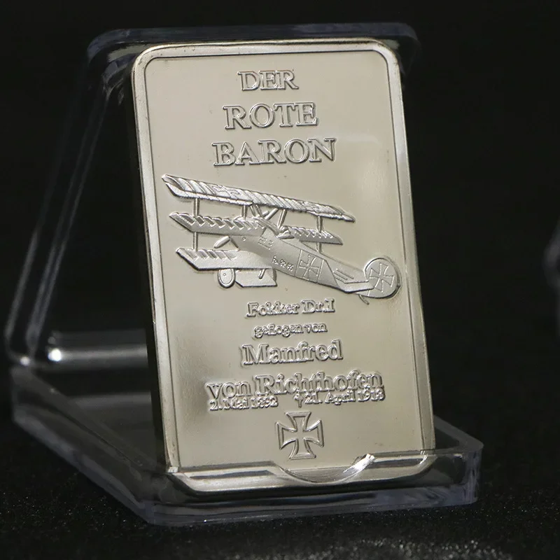 1pcs German Air Force Commemorative Coin Square Silver Plated Pilot Commemorative Coin Red Baron Collectibles Home Decoration