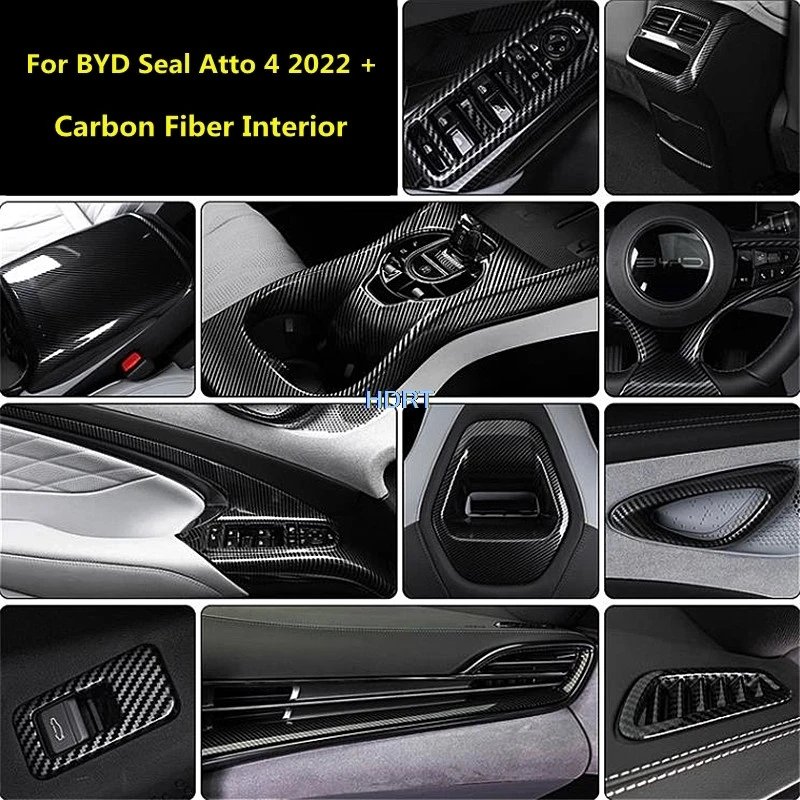 Car Styling Interior Carbon Fiber Gear Shift Window Control Panel Air Vent Outlet Steering Wheel Trim For BYD Seal Atto 4 2022 +