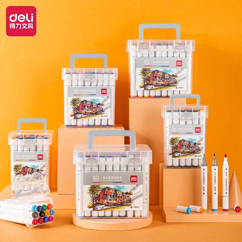 

Deli 70803-80 80 шт./кор. толстый тонкий двуглавый маркер, портативная ручка для рисования для студентов, 8 коробок * 80 шт. = 640 шт. в картонном наборе