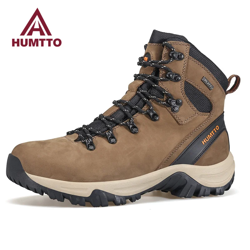 HUMTTO Leather Winter Boots for Men Luxury Designer Platform Shoes Black Rubber Ankle Boots Mens Waterproof Work Safety Sneakers