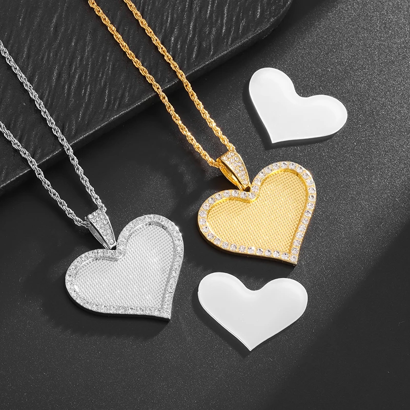 Fashion High Quality Shiny Zircon Heart Shaped Photo Frame Pendant Necklace for Men and Women Anniversary Travel Jewelry