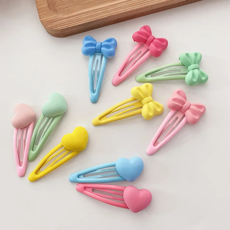 5 Pcs/Lot New Solid Bow Hair Clips Waterdrop Colorful Heart Hairpins Barrettes Snap Clip Women Girls Fashion Hair Accessories