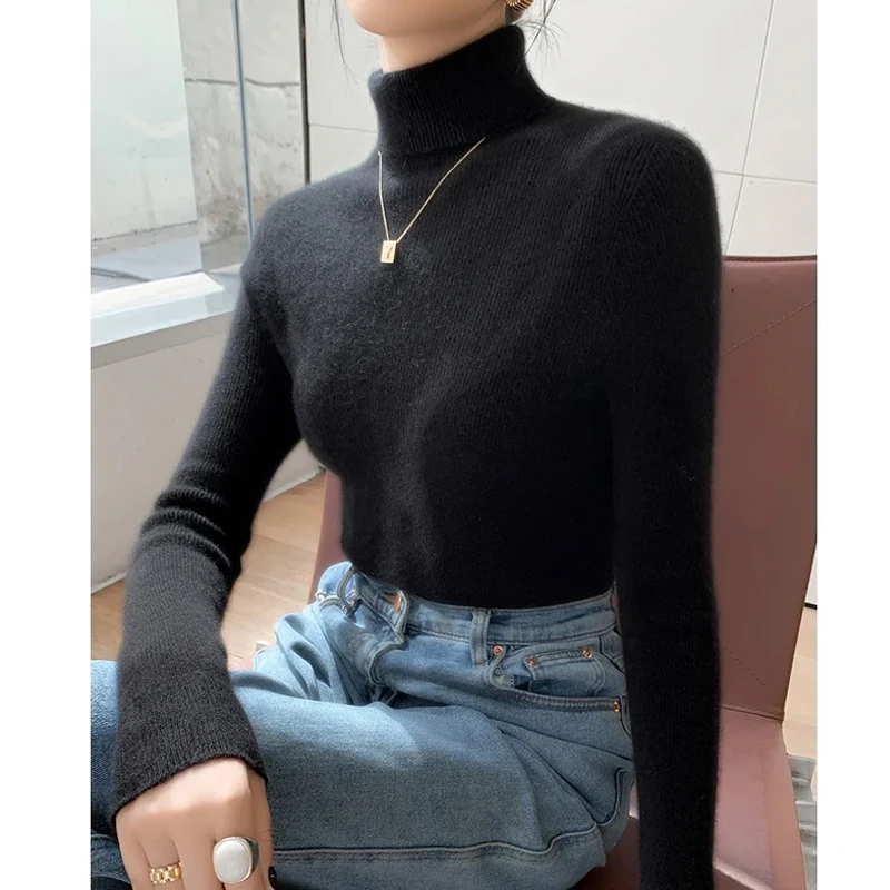 

Водолазка, вязаный осенне-зимний свитер, женский элегантный корейский пуловер, топы, облегающий простой модный повседневный универсальный женский джемпер