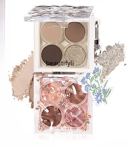 Flortte First Kiss Bobo Four Color Eyeshadow Palette Earth Color Shimmer Matte Thin and Glittering Comprehensive Plate