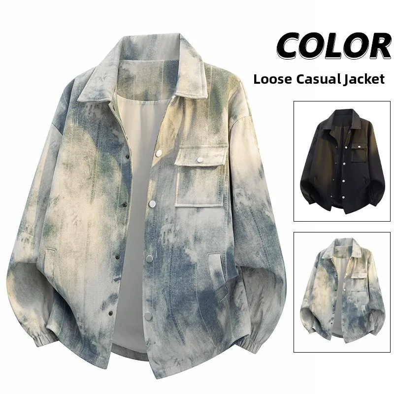 

New Spring 2026 Men's Jaet Dyed Thin Long Sve Collar Workwear irt Casual Loose Fit Comfortable Cotton Casual Sle